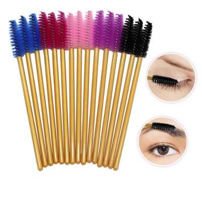 Hottest Fashion Disposable Eyelash Extension Mascara Wand Eyebrow Comb Brushes Gold Eyelash Brush